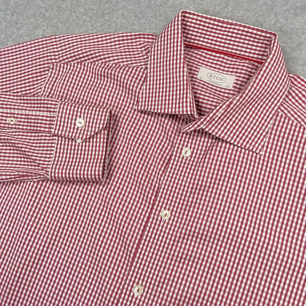 Eton Shirt Mens Sz 42 16.5 Large Red Check Plaid Contemporary Long Sleeve Dress